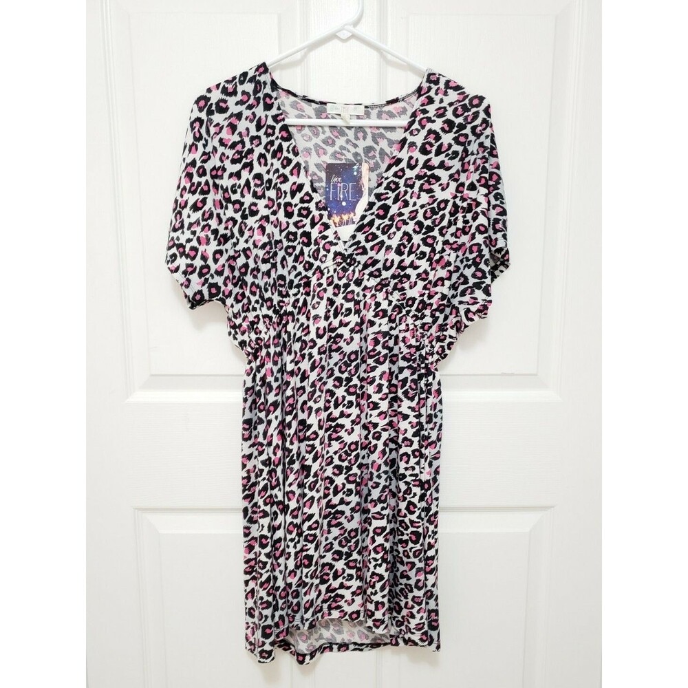 Love Fire Tunic Top, Elastic Waist, Cheetah Pattern, Junior, Size L